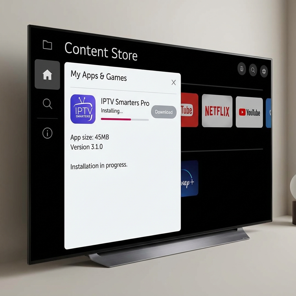 Menu des paramètres d'une Smart TV pour l'installation d'applications